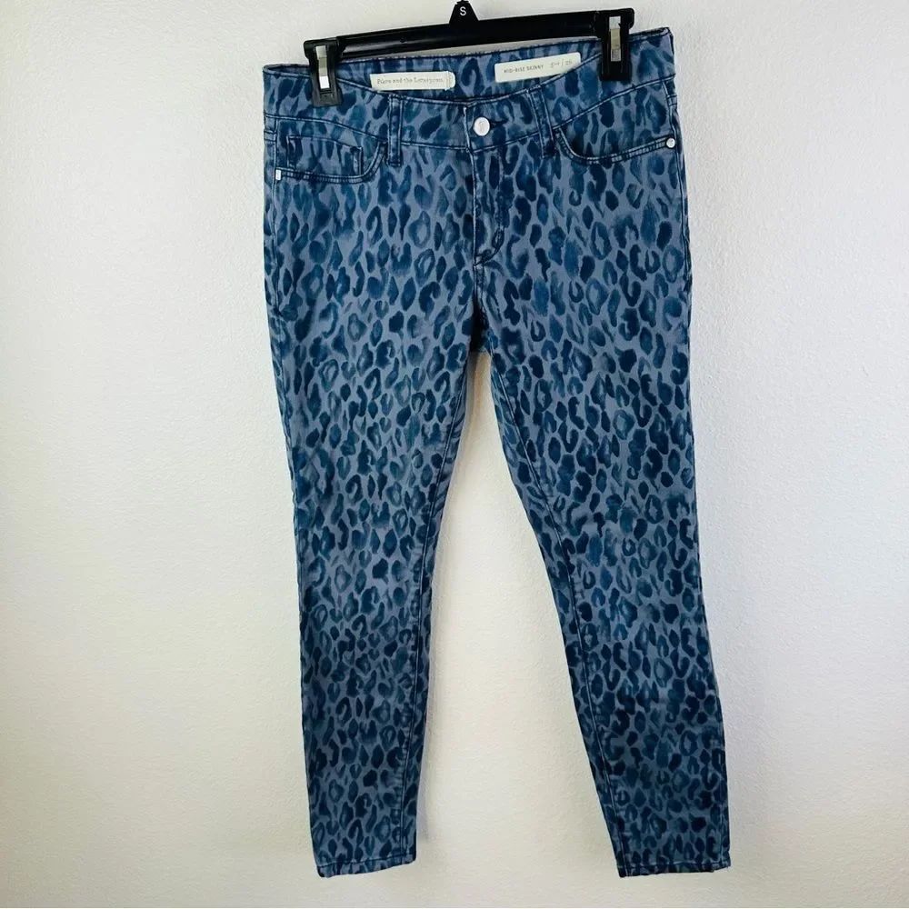 Pilcro And The Letterpress Animal Print Blue Denim Mid Rise Skinny Jeans Size 26